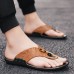 Men Leather Breathable Soft Sole Non Slip Comfy Outdoor Flip Flops Casual Slippers
