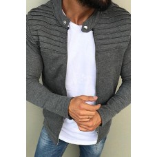 Men's Solid Color Striped Pleated Stitching Jacket