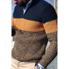 Men's Sweater Long Sleeve Color Match V-neck Sweater